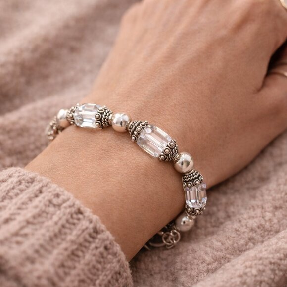 Silpada Swarovski Crystal Sterling Silver Bracelet Bali Bead Adjustable - Picture 4 of 4